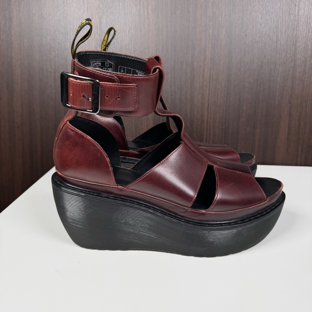 Dr. Martens Bessie Platform Leather Wedge Sandals Womens US 9 Oxblood Gladiator - Picture 7 of 16